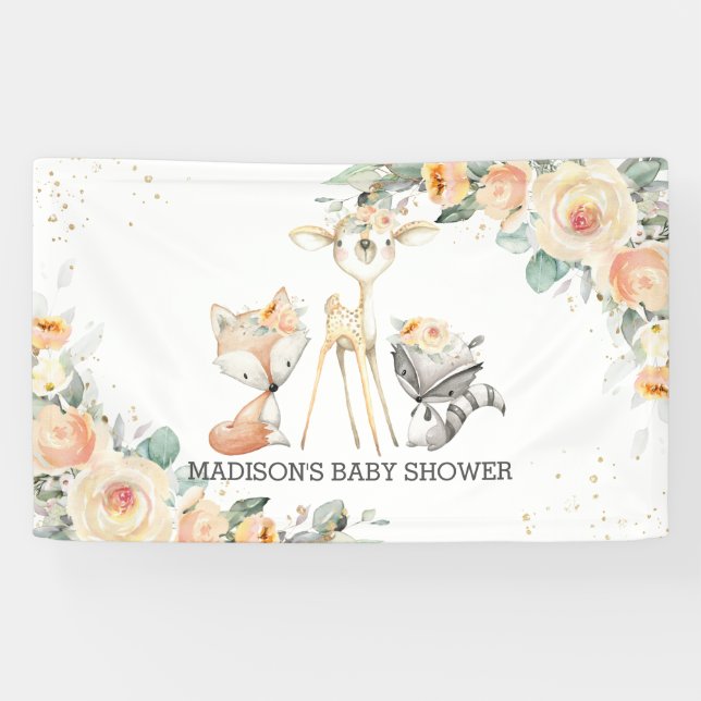 Banderoles Cute Bois Animaux Floraux Baby showers Contexte (Horizontal)