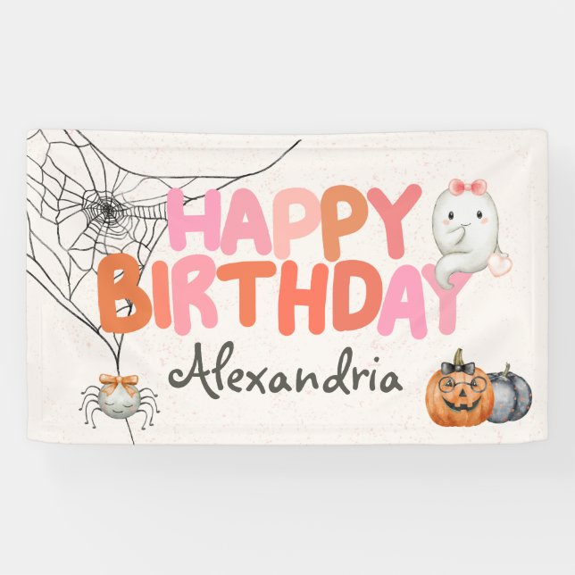 Banderoles Cute Boo Ghost rose Anniversaire Fille (Horizontal)
