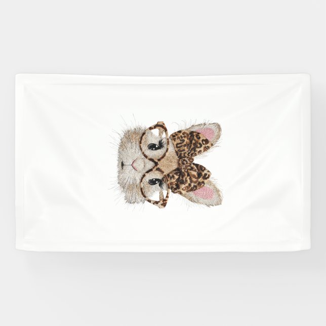 Banderoles Cute Bunny Rabbit Face Leopard Coquette Bow Glasse (Horizontal)