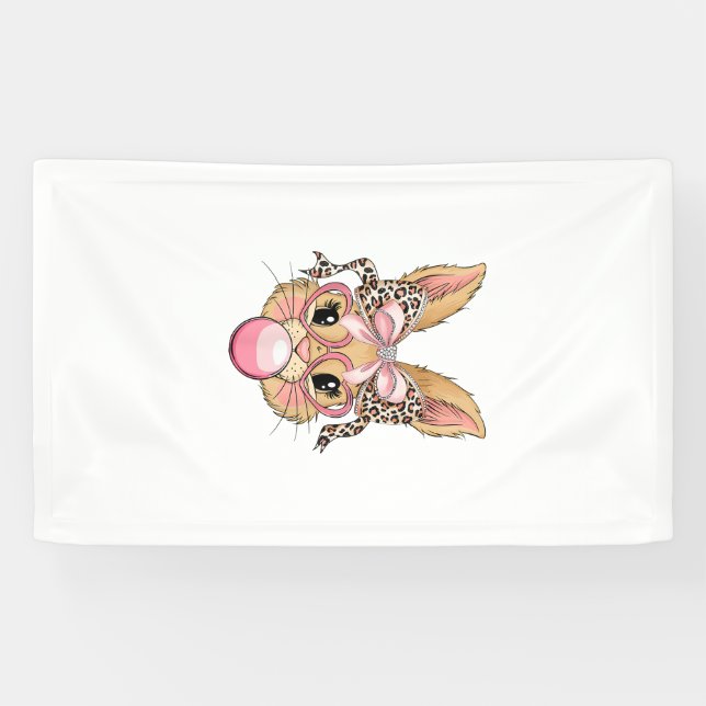 Banderoles Cute Bunny Rabbit Face Leopard Glasses Girl Happy  (Horizontal)