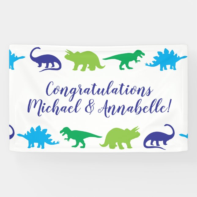Banderoles Cute Dinosaur Baby shower Dino Blue et Green Boy (Horizontal)