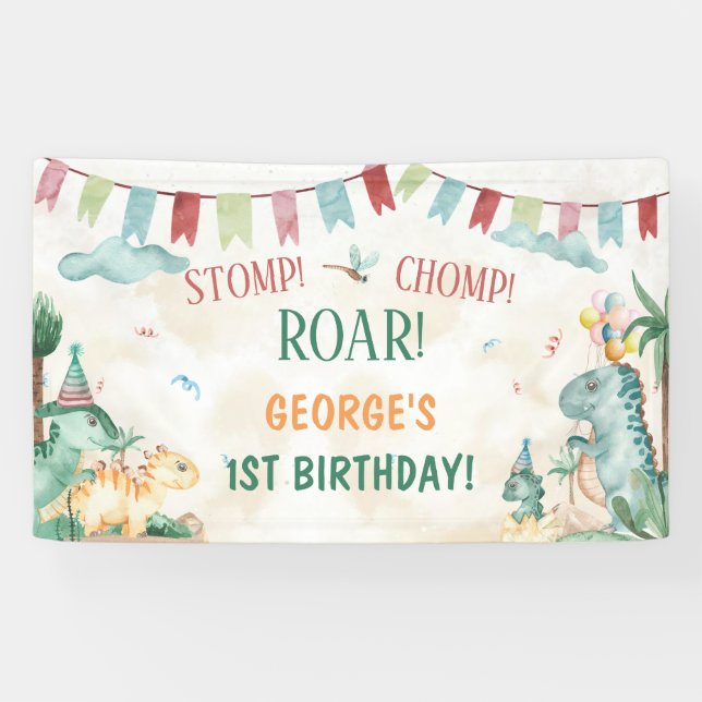 Banderoles Cute Dinosaurs Stomp Chomp Roar Boy Birthday (Horizontal)
