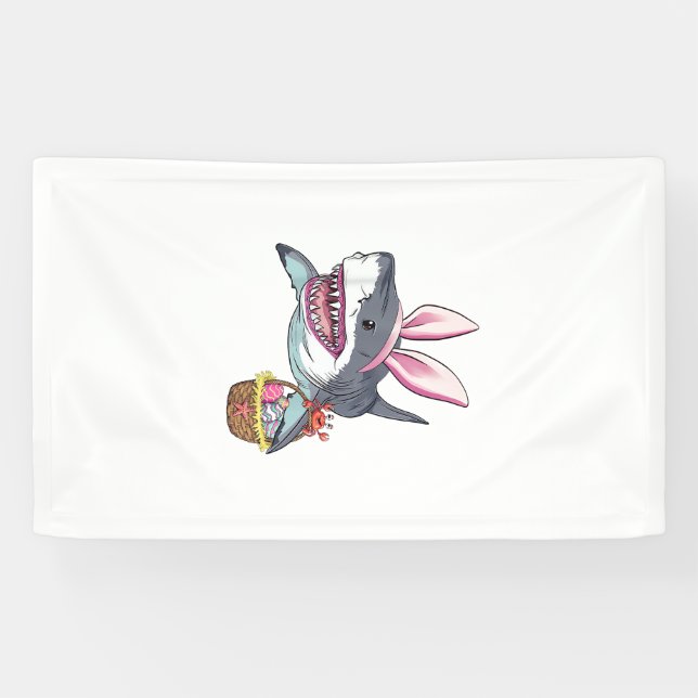 Banderoles Cute Easter Shark Bunny Ears Basket Eggs Happy Eas (Horizontal)