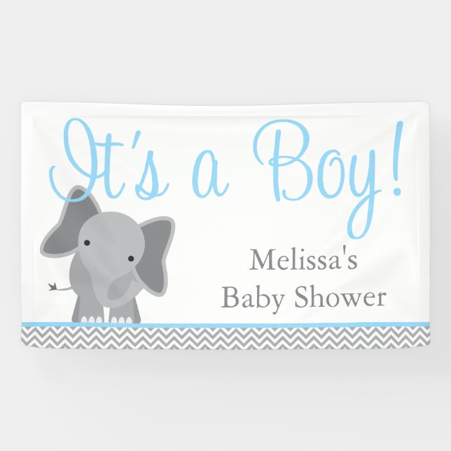 Banderoles Cute Elephant Chevron Baby shower bleu clair (Horizontal)