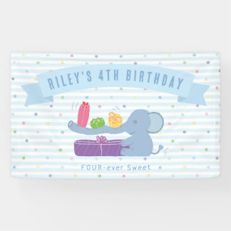 Banderoles Cute Elephant Holding Gifts Birthday Banner