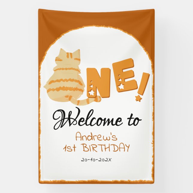 Banderoles Cute Fat Orange Cat 1st Birthday Welcome (Verticale)