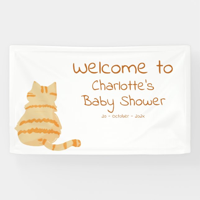 Banderoles Cute Fat Orange Cat Baby Shower Welcome Banner (Horizontal)