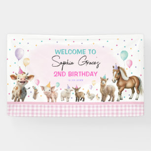 Banderoles Cute Girl Farm Animaux Ballons fête d'anniversaire