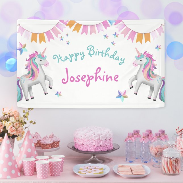 Banderoles Cute Girls Magical Unicorn Joyeux anniversaire (Mockup View)