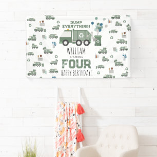 Banderoles Cute Green Recycling Camion Enfants Nom Âge Annive