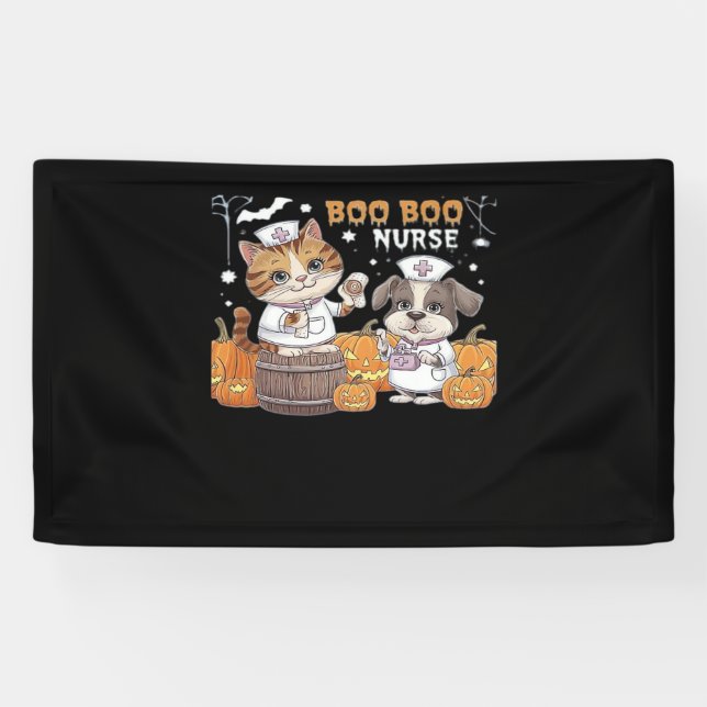 Banderoles Cute Halloween Nurse Chat et Chien avec Cla Citrou (Horizontal)