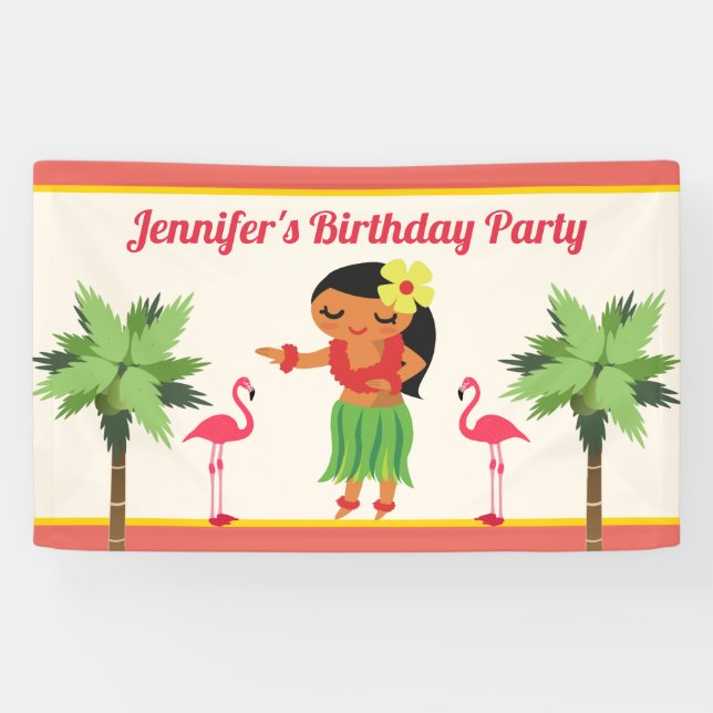 Banderoles Cute Hawaiian Hula Girl Luau Anniversaire (Horizontal)
