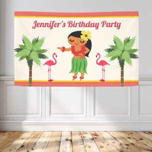 Banderoles Cute Hawaiian Hula Girl Luau Anniversaire