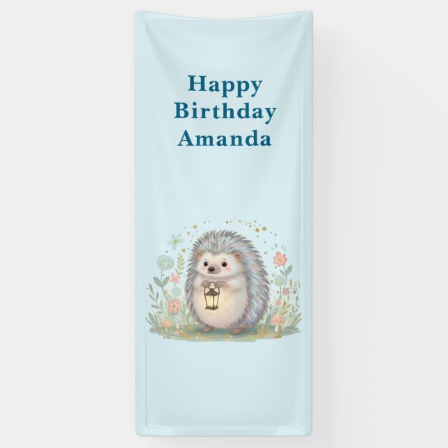 Banderoles Cute Hérisson avec Lantern Anniversaire (Vertical)