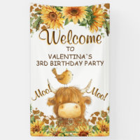 Cute Highland Cow Sunflowers Moo Party Bienvenue