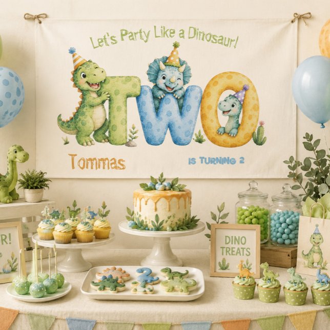 Banderoles Cute Invitation Anniversaire 2 Ans Thème Dinosaure (Créateur téléchargé)