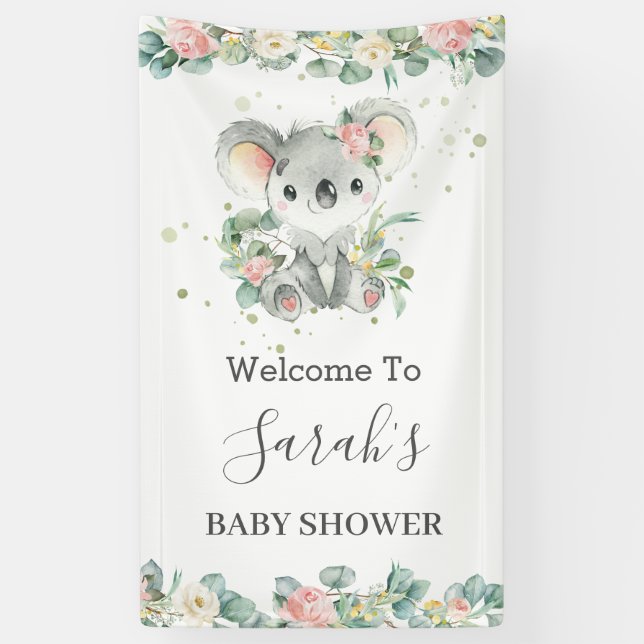 Banderoles Cute Koala Eucalyptus Floral Welcome Backdrop Bann (Vertical)
