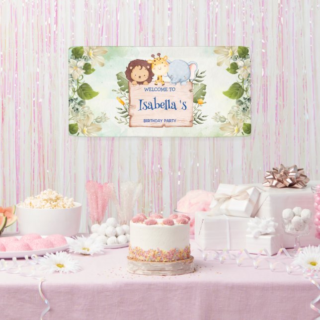 Banderoles Cute Lion Giraffe Fleur tropicale Fête d'anniversa (Fête)