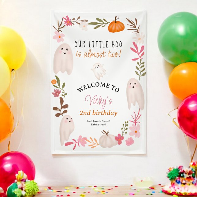 Banderoles Cute Little Boo Halloween 2e anniversaire Bienvenu (Cute Little Boo Halloween 2nd Birthday Welcome Banner)