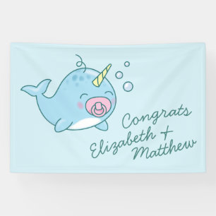 Banderoles Cute Narwhal Baby shower Kawaii Rose Girl