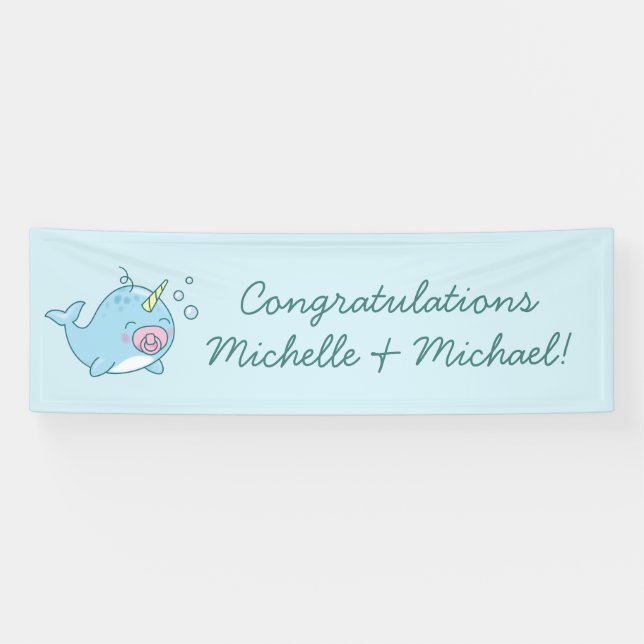 Banderoles Cute Narwhal Baby shower Kawaii Rose Girl (Horizontal)