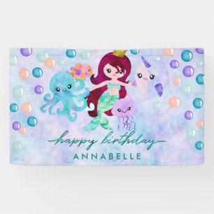 Banderoles Cute Ocean Animals Mermaid Thème Joyeux Anniversai