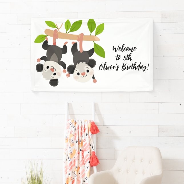 Banderoles Cute Opossums Personalized Welcome to Birthday  (En situation)