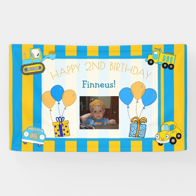 Banderoles Cute Orange et Bleu Joyeux Anniversaire Personnali (Horizontal)