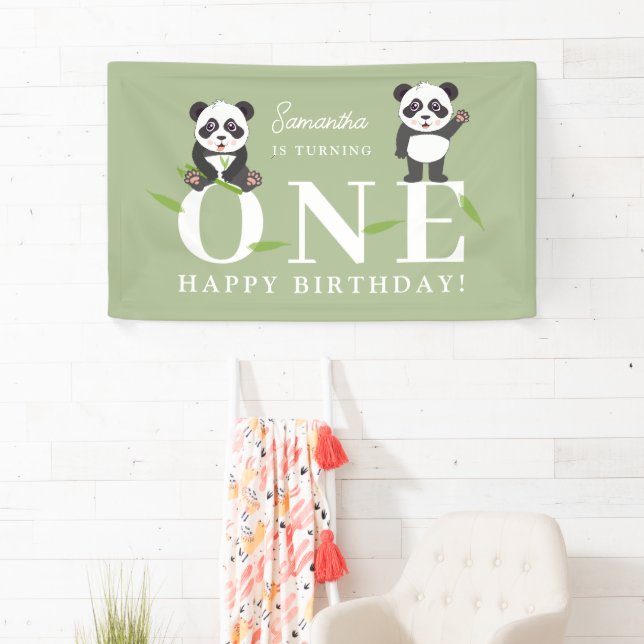Banderoles Cute Panda Bear Kawaii Kids First One Birthday (En situation)