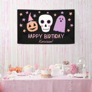 Banderoles Cute Pastel Crâne Fantôme Halloween Nom de l'anniv