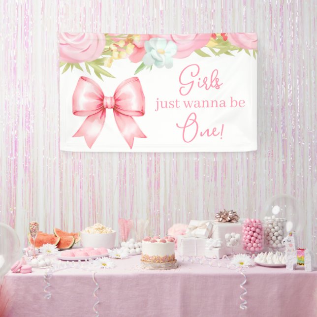 Banderoles Cute Pink Bow Girl First Birthday (Fête)