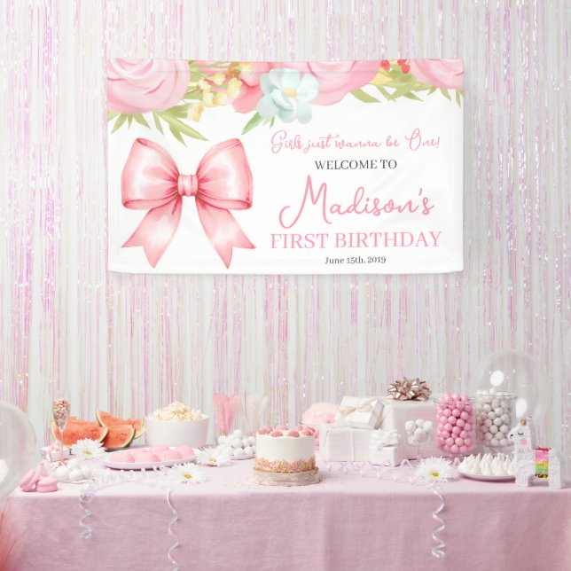 Banderoles Cute Pink Bow Girl First Birthday (Fête)