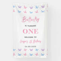 Cute Pink Purple Butterfly 1st Birthday for Girls