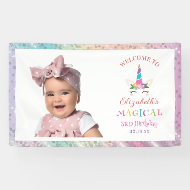 Banderoles Cute Rainbow Unicorn Magical Birthday Welcome (Horizontal)