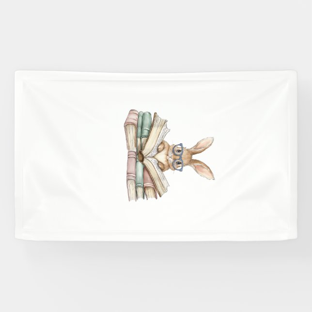 Banderoles Cute Reading Bunny Glasses Books Bookworm Reader T (Horizontal)