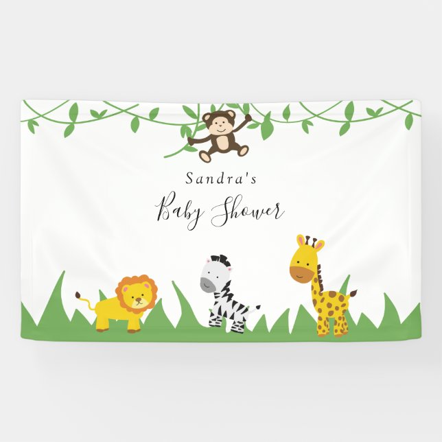 Banderoles Cute Safari Baby shower Arrière - plan Jungle Anim (Horizontal)