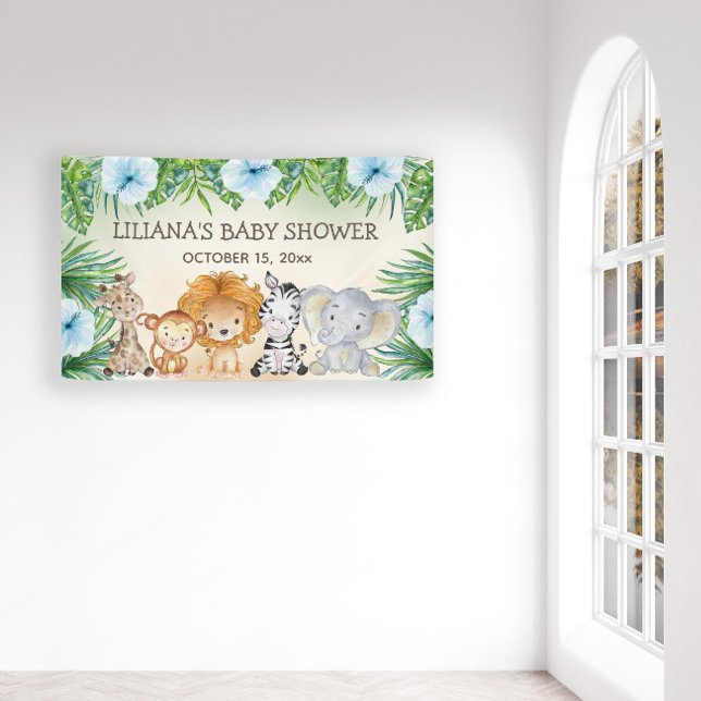 Banderoles Cute Safari Jungle Animaux Baby shower Garçon (Jungle safari baby shower banner)