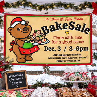 Banderoles Cute Santa Bear Baker Vente de Pâtisseries Promoti