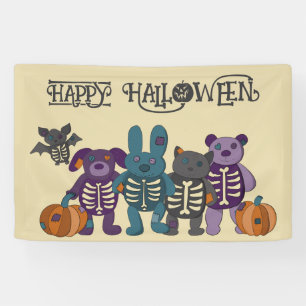 Banderoles Cute Skeleton Animaux et fête d'Halloween Citrouil