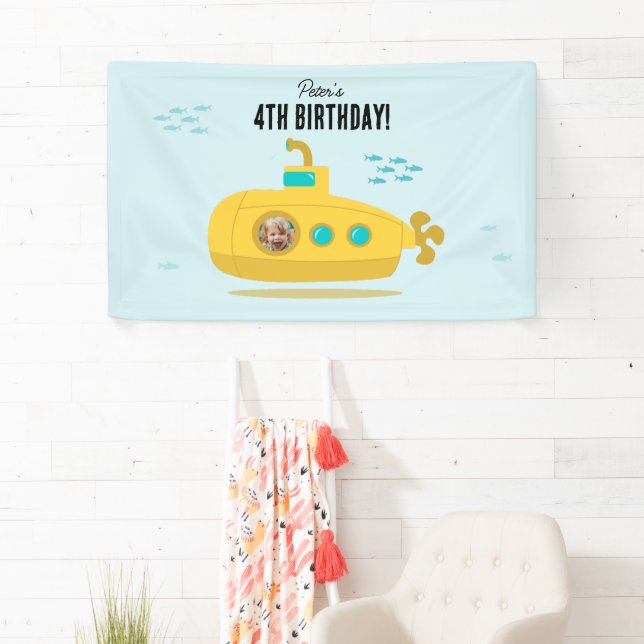 Banderoles Cute Submarine Deep Sea Birthday Kids Photo (En situation)