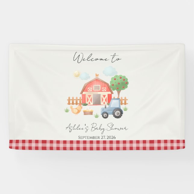 Banderoles Cute Watercolor Barn Farm Animals Baby Shower  (Horizontal)