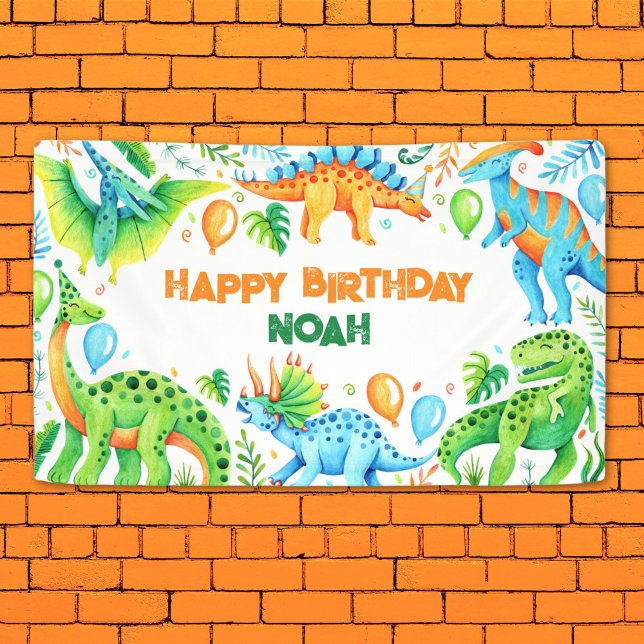 Banderoles Cute Watercolor Dinosaur fête d'anniversaire (Cute Watercolor Dinosaur Birthday Party Banner)