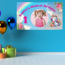 Cute Whimsical Floral Unicorn Girly 1er anniversai