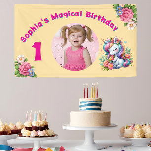 Banderoles Cute Whimsical Floral Unicorn Girly 1er anniversai