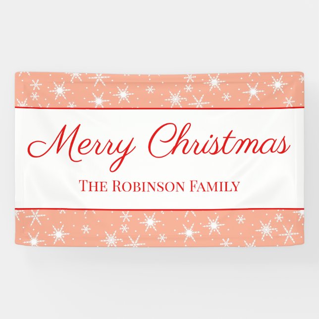 Banderoles Cute White Snowflake Blush Pink Merry Christmas (Horizontal)