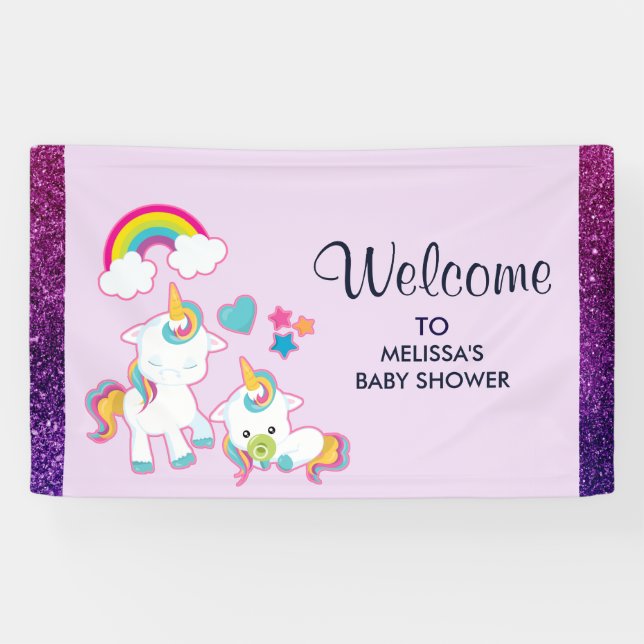 Banderoles Cute White Unicorns Magical Mama & Baby Party (Horizontal)