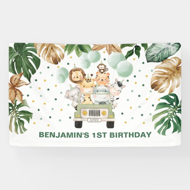 Banderoles Cute Wild Jungle Safari Animaux Anniversaire Parad (Horizontal)