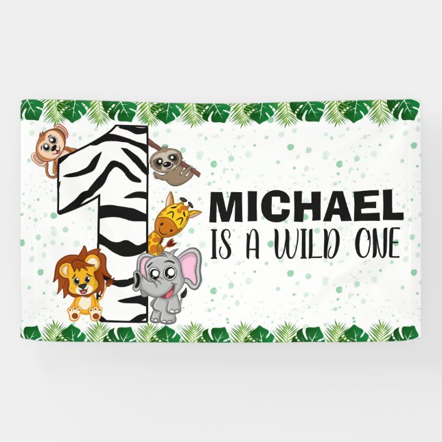 Banderoles Cute Wild One Safari Jungle Animaux 1er Anniversai (Horizontal)