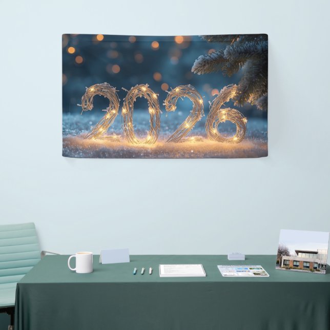 Banderoles cute winter fox new year 2026 party banner (Salon professionnel)
