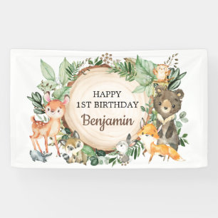Banderoles Cute Woodland Animaux Verdure rustique 1er anniver